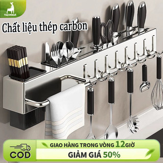 Giá treo dao nhà bếp  Giá để dao kéo dụng cụ nhà bếp treo tường bằng thép Tidyvn carbon kèm ống đựng đũa thanh treo khăn