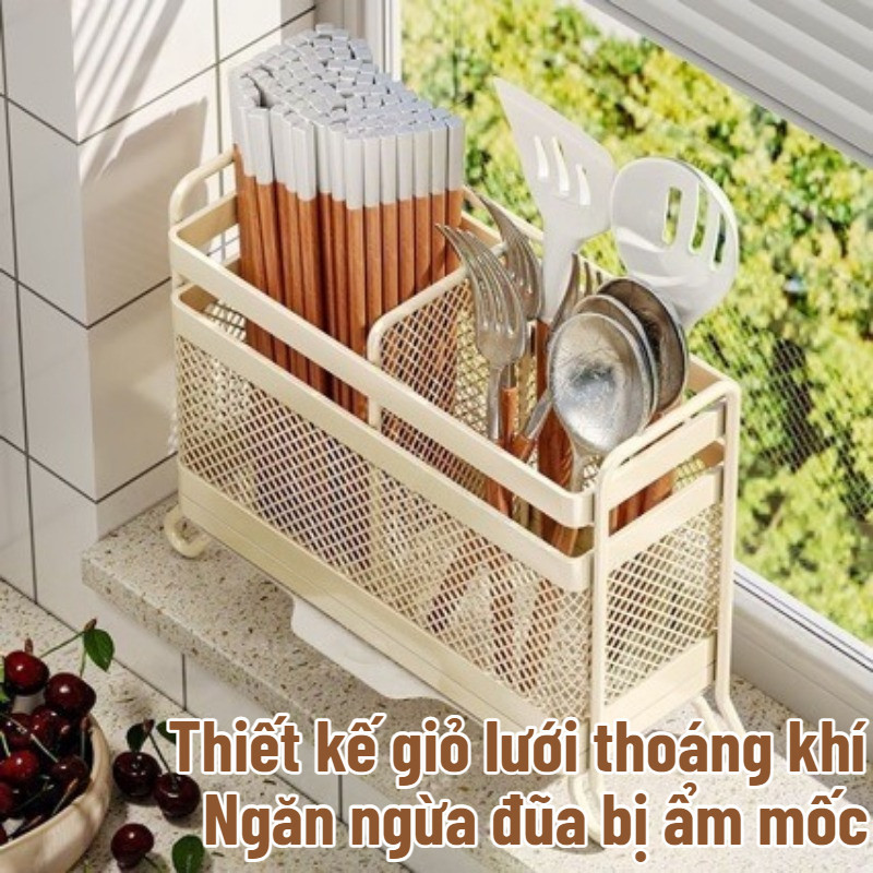 Hộp đựng đũa, giá để đũa thìa nhà bếp, thép carbon, 2/3 ngăn, thoát nước, chống nấm mốc, treo tường/đặt bàn