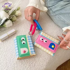 Ví nhỏ bằng da HFTOY Ví nhỏ đầy màu sắc Hộp đựng thẻ Dopamine Lấy cảm hứng từ đồng xu với dây lò xo để mang theo hàng ngày ~