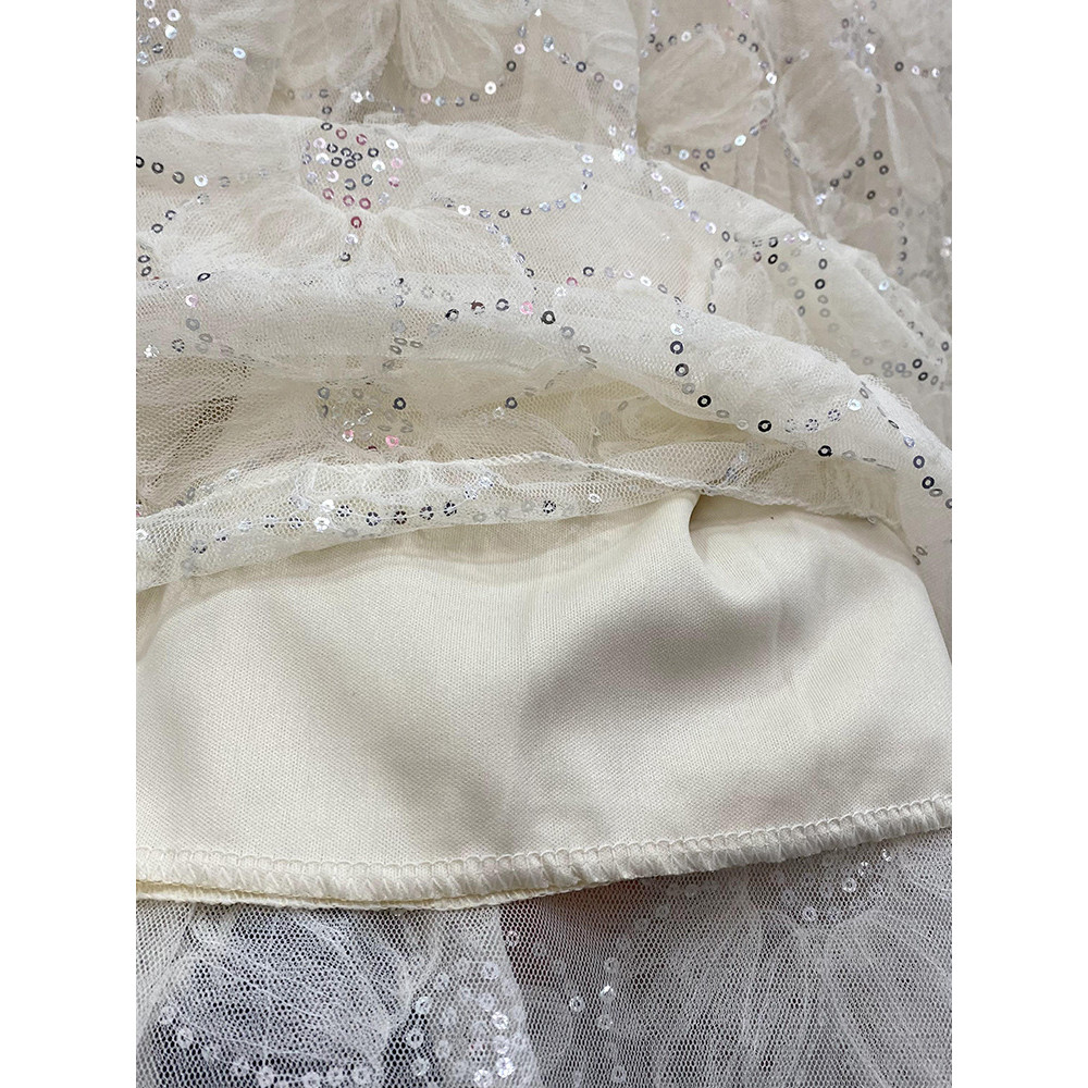 Váy voan đính sequin mùa thu/đông mới, kiểu Pháp ngọt ngào, ren hoa, lưới, dáng xòe