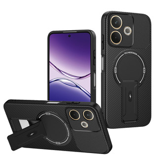 Dành Cho OPPO A3 4G / A3X 4G Ốp điện thoại Sợi Carbon Kết Cấu Mặt Sau Cứng Từ Tính Có Chân Đế Mềm TPU Cạnh Chống Sốc Mỏng