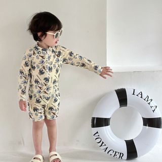 Đồ bơi liền thân bé trai dài tay - áo bơi chống nắng nhanh khô họa tiết dễ thương đi biển mùa hè