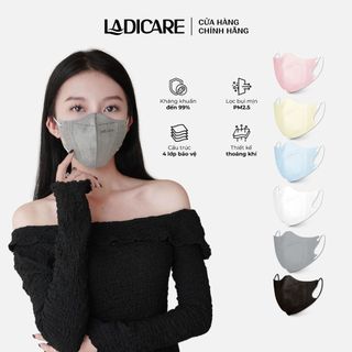 Khẩu trang 5D LADICARE [Set 200 Cái]  4 lớp kháng khuẩn hiệu quả, không hằn dây, thoáng mát êm nhẹ