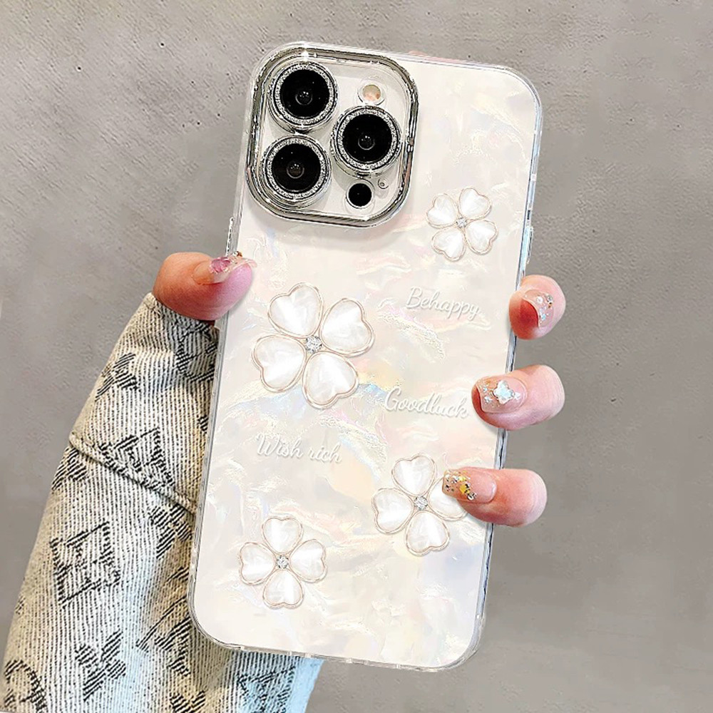 Ốp Điện Thoại Họa Tiết Vỏ Hoa + Dây Xích Cho iPhone 17 Pro Max 16 Plus 15 14 13 12 11 Vỏ Bảo Vệ Chống Sốc