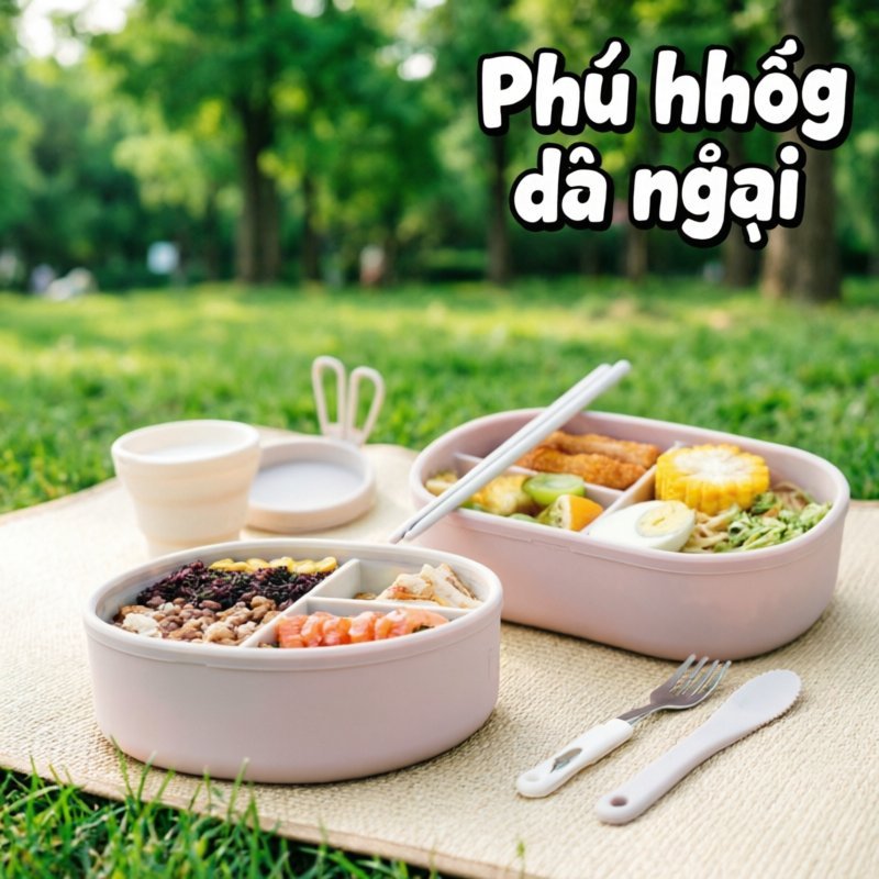 Hộp cơm silicon gấp gọn 750ml an toàn không BPA chịu nhiệt kín khí tốt dành cho văn phòng đi học