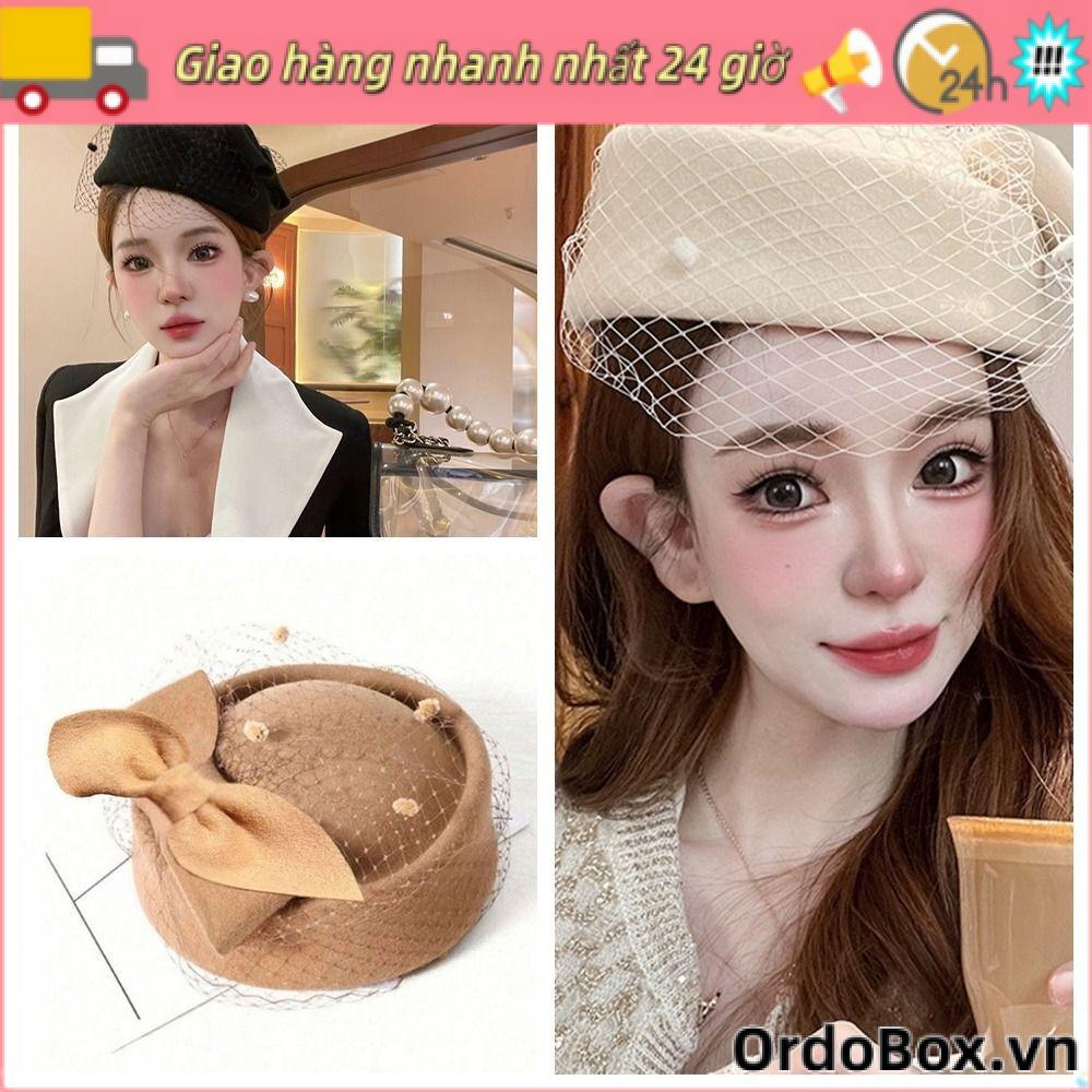 Mũ len Cashmere OrdoBox phong cách Anh, có tấm che mặt, phù hợp làm mũ cô dâu trang trọng