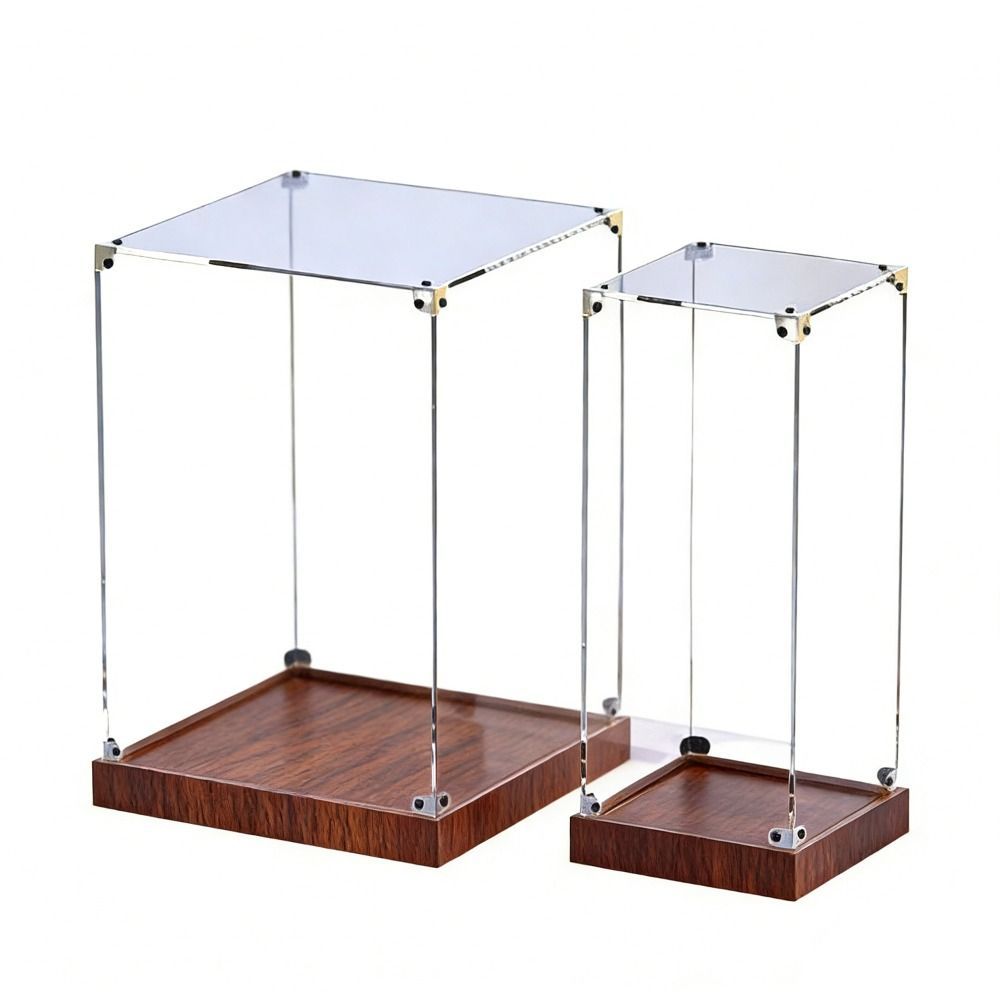 Màn hình acrylic CHEESELY, Vỏ chống bụi acrylic trong suốt không dính, Hộp trưng bày thiết kế có thể xếp chồng lên nhau đáy gỗ phong cách tối giản