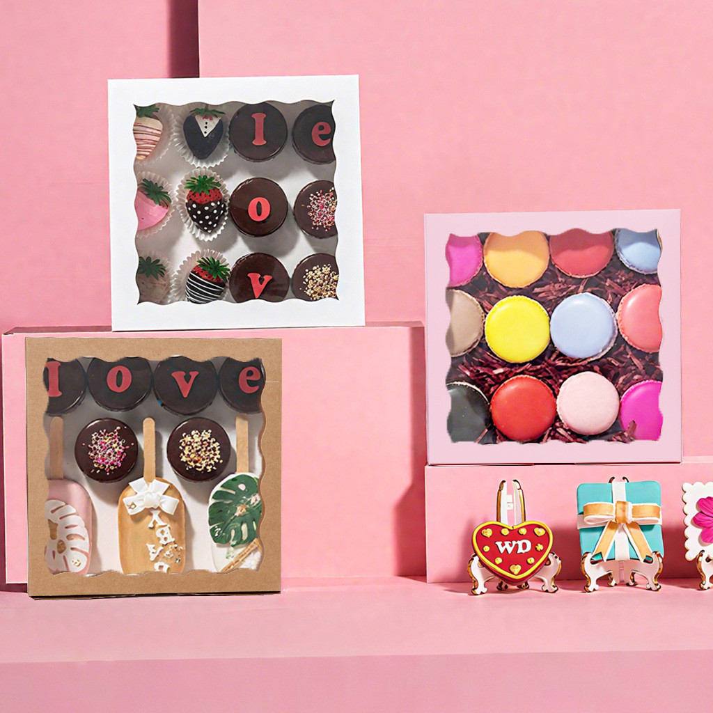 Mới 2 Chiếc Sinh Nhật Đám Cưới Tiệc Valentine Hộp Cửa Sổ Bánh Ngọt Quà Tặng Bao Bì Hộp Đựng