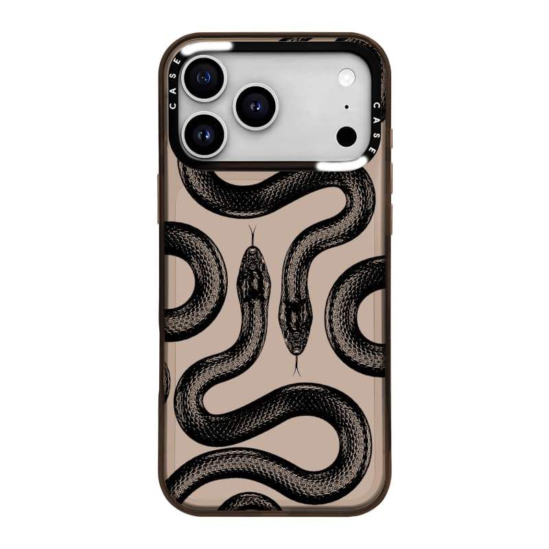 CASECASE X Black python Case Black Edge & Brown Clear Hard Từ Hút Tác Động Dành Cho Apple IPhone 12 13 14 15 16 17 Pro Max Air Plus