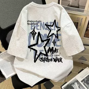 Áo thun ngắn tay 100% cotton dành cho nam và nữ - Bộ sưu tập thời trang mùa hè - Họa tiết ngôi sao Mỹ