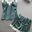 Hàng sẵn có Sling Quần short ren Phù hợp với Bộ đồ ngủ Ren hai mảnh Gợi cảm Cám dỗ Loungewear
