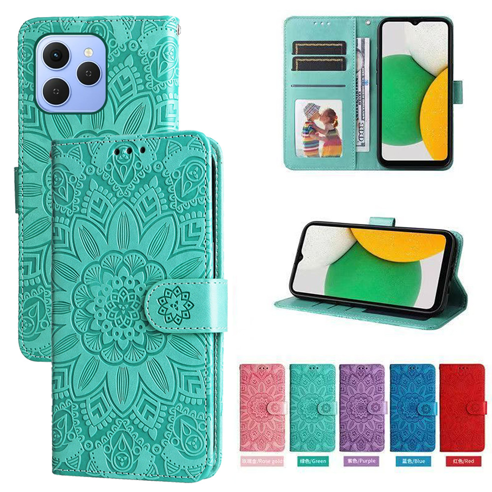 Ví da từ tính Flip Case cho Tecno Spark 40 4G KM5 Vỏ điện thoại hoa hướng dương dập nổi