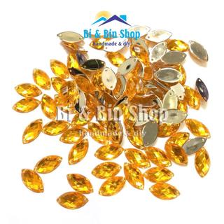 72 Viên Đá Kết Nhựa Lá Me 9x18mm Đính Kết Trang Phục Thời Trang, Làm Phụ Kiện Handmade