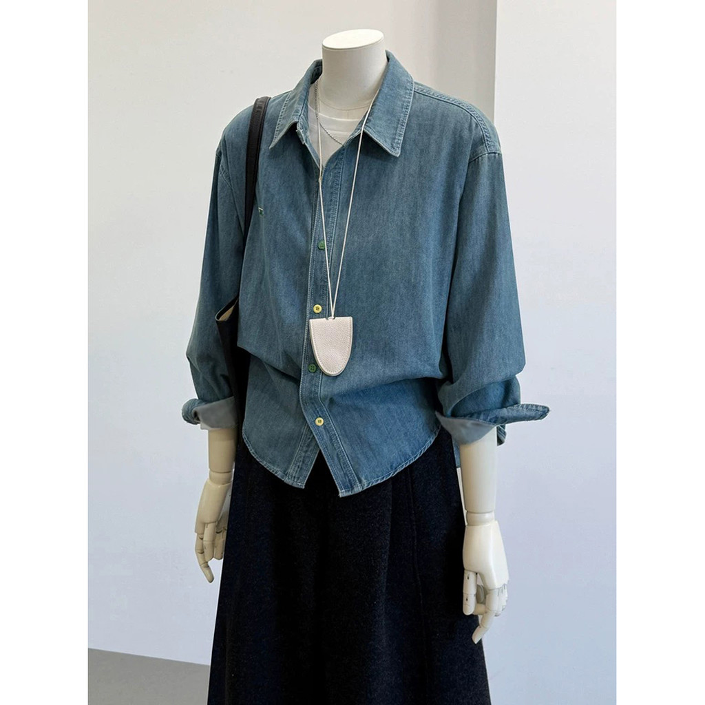 SUXI Áo sơ mi Denim thêu cổ điển giản dị dành cho nữ đầu xuân mới 260126