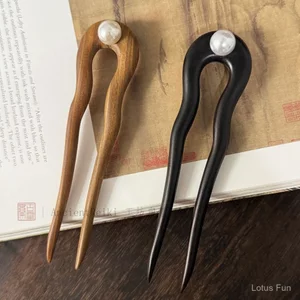 ｜Trung Quốc U hình dạng tóc trâm tự nhiên gỗ đàn hương đính cườm đôi trâm cực kỳ đơn giản cổ điển khí chất đầu búi tóc