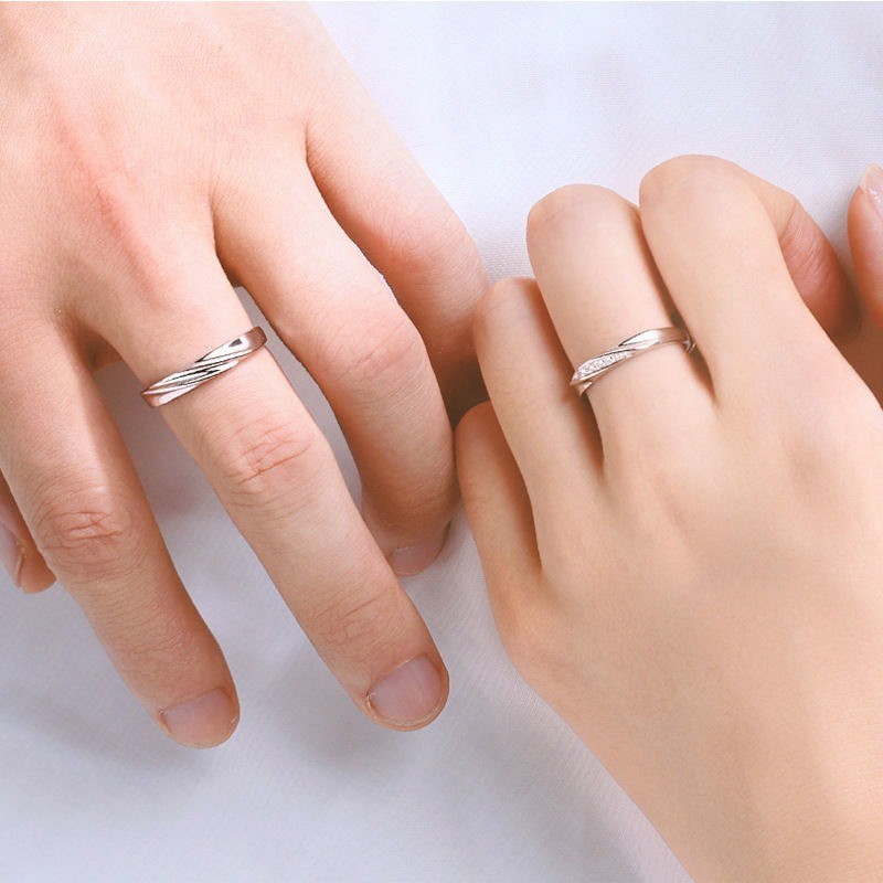 Nhẫn đôi gợn sóng nước, điều chỉnh linh hoạt, phù hợp nam và nữ
