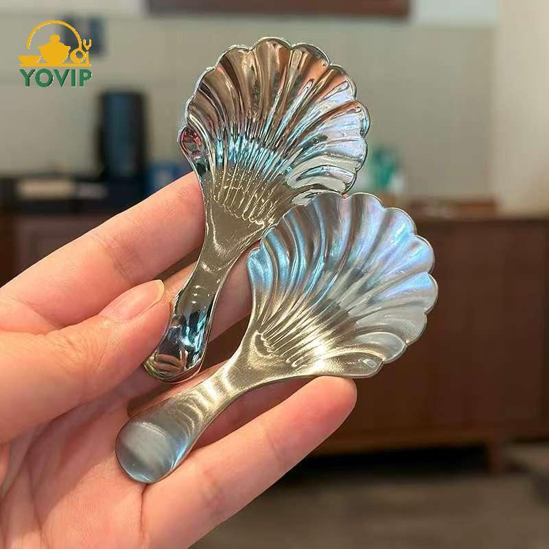 YOVIP 1 / 2 / 3 Vỏ Thìa Trà Inox Khuấy Sundae Cà Phê Trà Thìa Tráng Miệng Khuấy Đồ Dùng Cà Phê Mini Cà Phê VN
