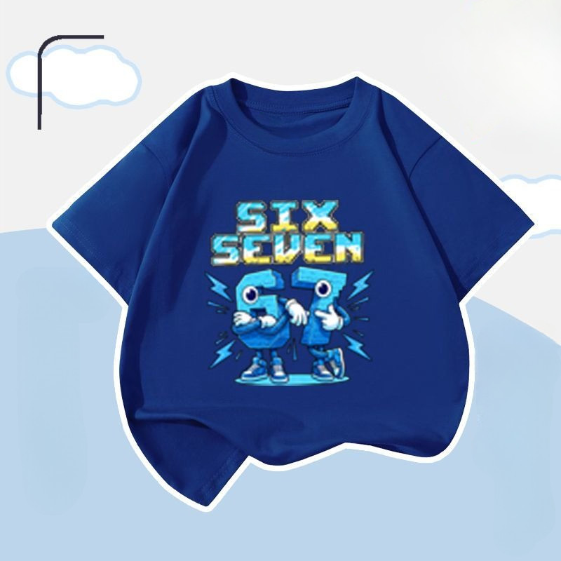 Trẻ em Six Seven 67 Áo sơ mi in họa tiết kỹ thuật số Hoạt hình dễ thương Quần áo mùa hè