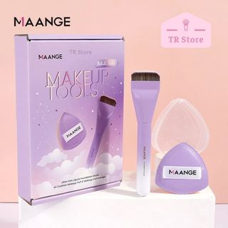 Bộ Cọ Trang Điểm MAANGE 3 Món: Cọ Tán Kem Nền Bản Rộng Siêu Mỏng & Mút Tán Tam Giác Kèm Hộp Đựng
