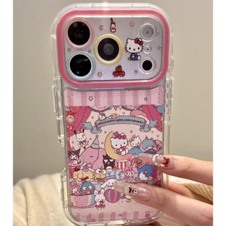 Phim hoạt hình dễ thương Hellokitty Family Bảo vệ toàn diện Ống kính Túi khí bằng da màu hồng Vỏ điện thoại cho iPhone 17Promax 17Pro 14 15 16 Pro Max 13 Vỏ điện thoại di động nữ chống sốc