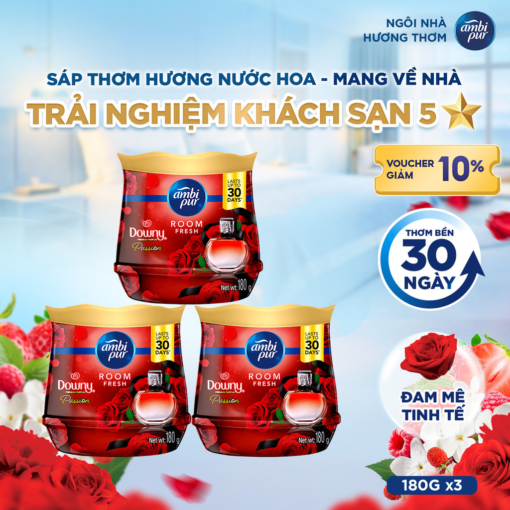 [Nhà Thơm Đón Tết] Combo 3 Sáp Thơm Ambi Pur Hương Đam Mê 180G Sáp Thơm Phòng Ngủ, Nhà Vệ Sinh, Phòng Khách, Bếp