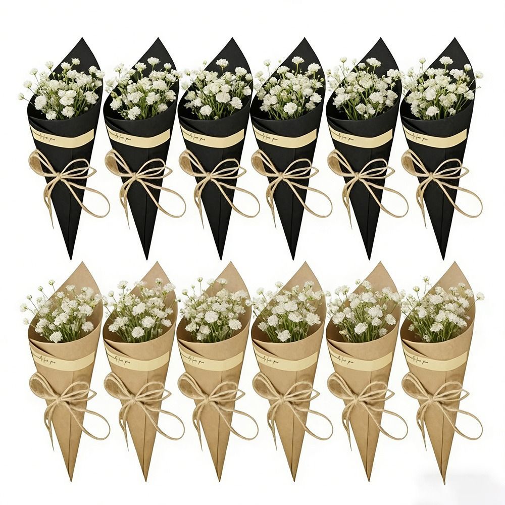 BEABOUT 50 Chiếc Ống Gói Bó Hoa, DIY Handmade Giấy Kraft Hoa Nón Giá Đỡ, Phong Cách Cổ Điển Có Dây Thẻ Confetti Giá Đỡ Trang Trí Đám Cưới