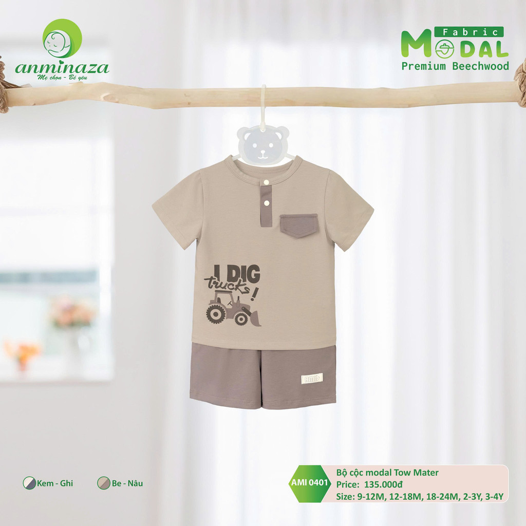Bộ Cộc Bé Trai Anminaza Vải Modal Thoáng Mát Thấm Hút - Hàng Chính Hãng AMI0401
