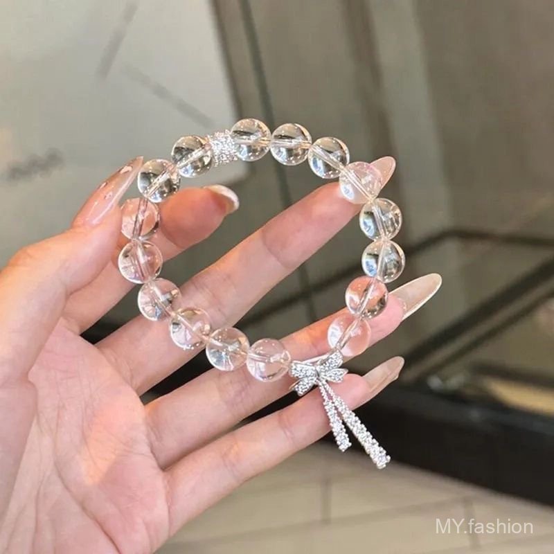 Vòng tay đính cườm thủy tinh trắng xanh Aquamarine - Thời trang hai lớp cho bạn gái, vẻ đẹp tươi mát và cổ điển