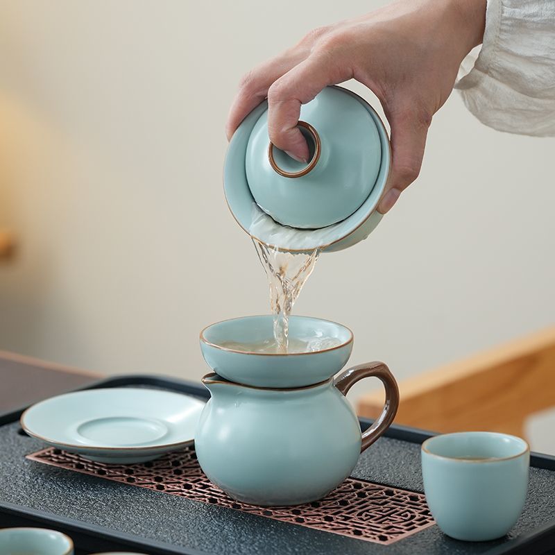 (Bán Lẻ Theo Chi Tiết) Ấm, Chén Sứ Cảnh Đức Dùng Pha Trà Men Xanh Lam Ngọc