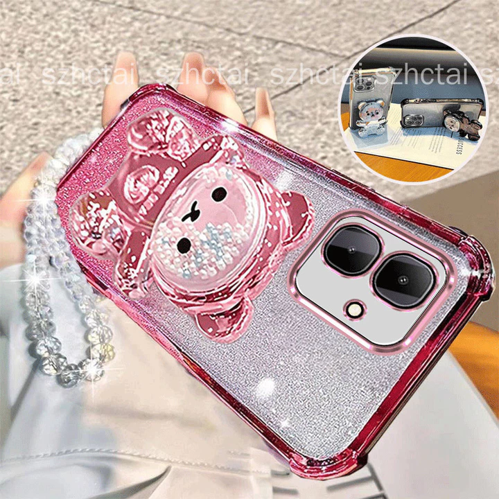Ốp Lưng Cho Infinix Smart 10, Tecno Spark GO 2 Pop 10 Sang Trọng Lấp Lánh Lấp Lánh Vỏ Điện Thoại Dây Đeo Cổ Tay Dây Xích Vòng Tay, Hạt Cát Nhanh Giá Đỡ Gấu Vỏ Điện Thoại