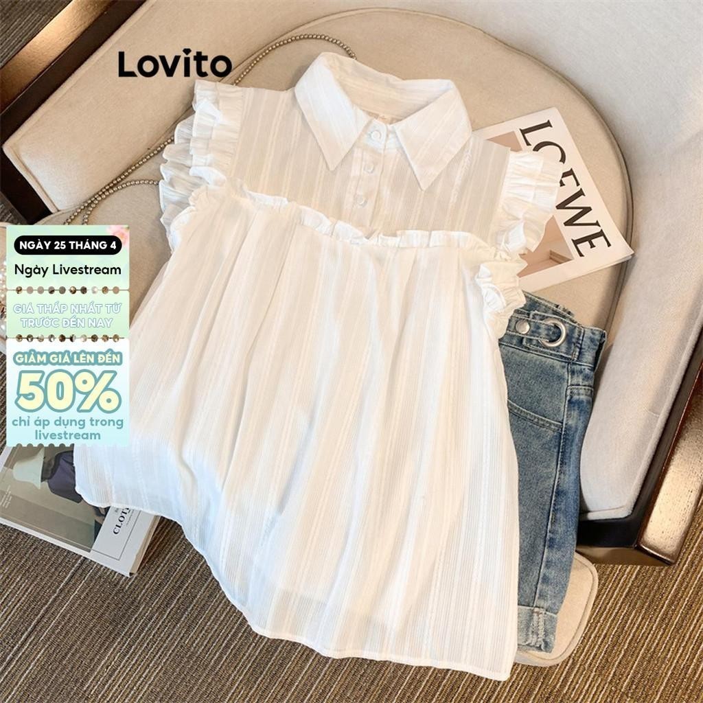 Lovito Áo Kiểu Nữ Dáng Rộng, Chất Liệu Vải Trơn, Đường May Tinh Tế, Viền Bèo Nhún, Mã Sản Phẩm LNE40563 (nhiều Màu)