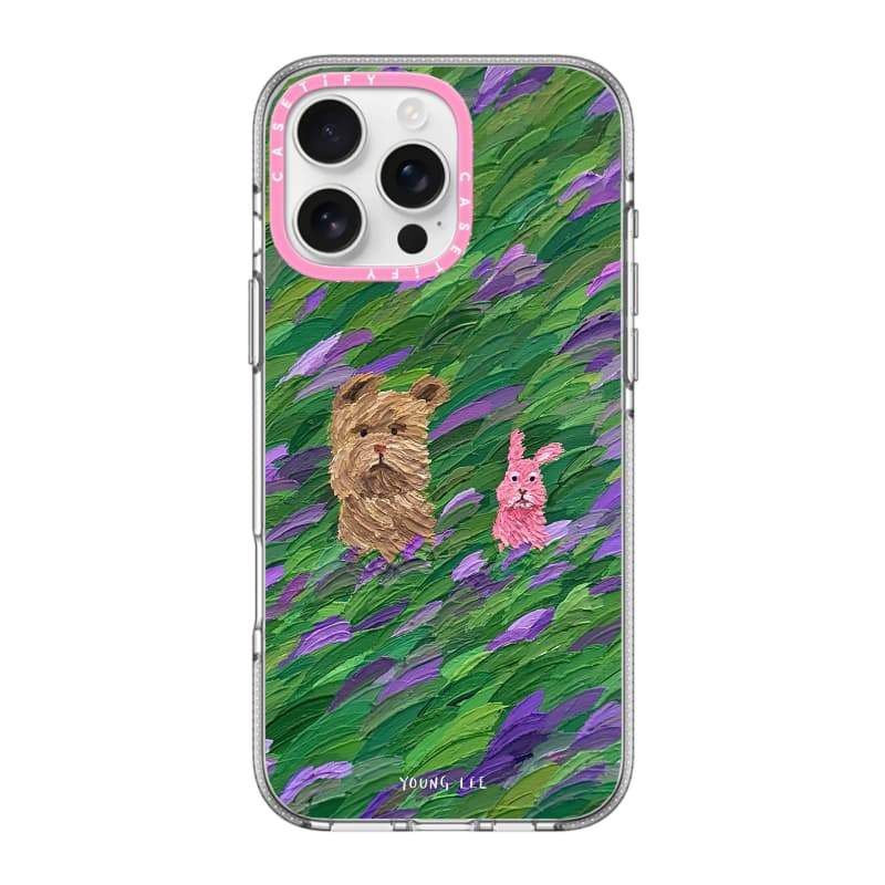 CASECASE X Flower Dog and Rabbit Phone Case HỒNG CAMERA RING EDITION Tác động Vỏ hút từ trong suốt cho iPhone 17 / 16 / 15 / 14 / 13 Pro Max Air với bao bì cao cấp
