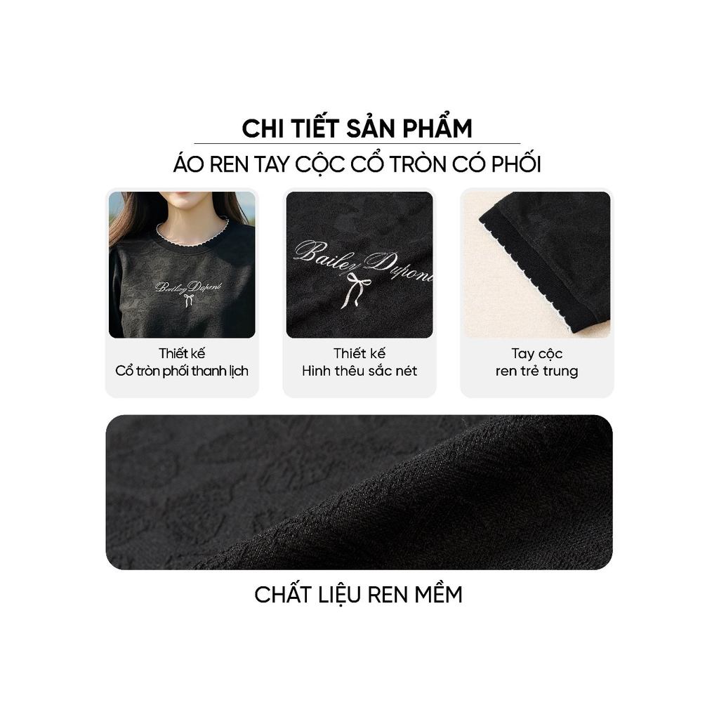 Áo ren nữ CARDINA chất liệu ren mềm tay cộc cổ tròn 6ARC03