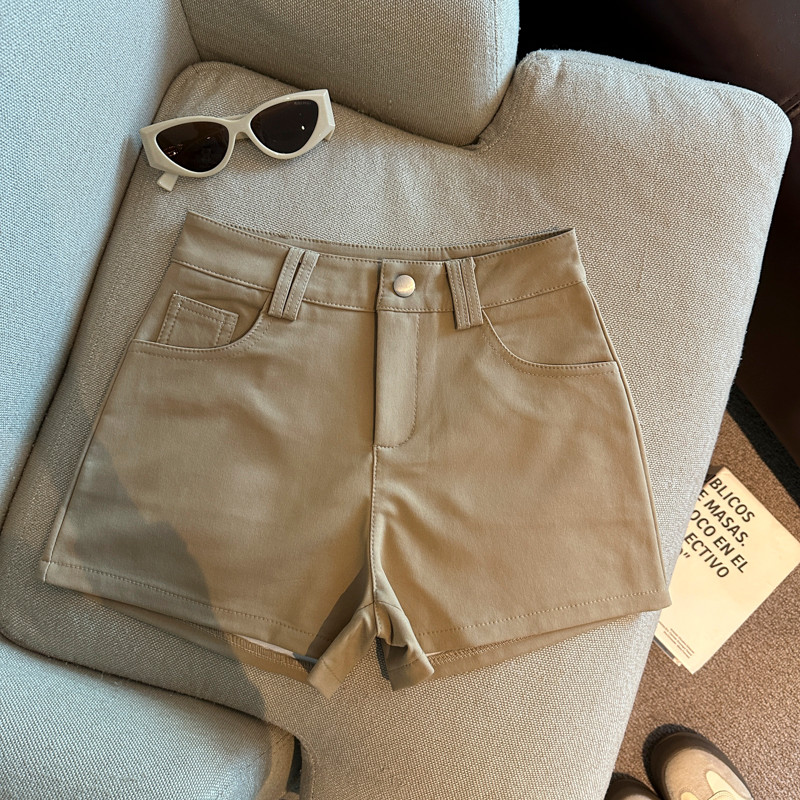 SUXI Mùa Xuân Mới Nữ Mỹ Retro Màu Trơn Cổ Cao Quần Short 260227