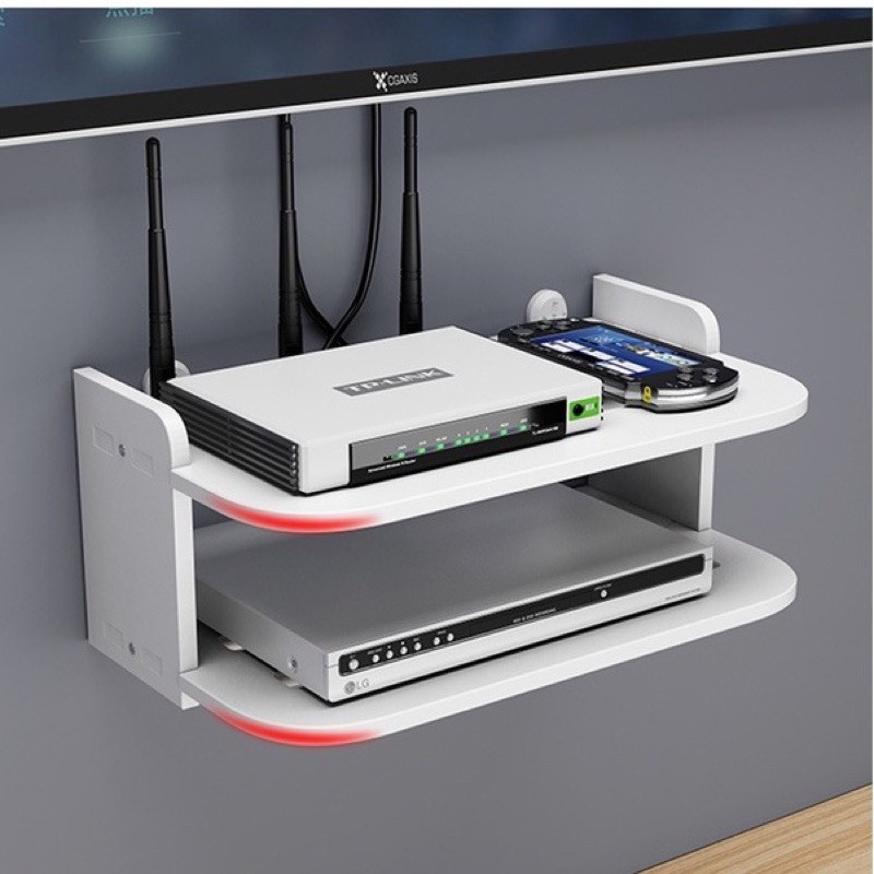 Kệ wifi treo tường 2 tầng không cần khoan để đầu thu kỹ thuật số, remote, điện thoại