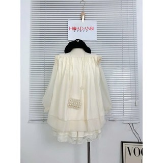 Set Váy Trễ Vai Tay Phồng Kèm Chân Váy Phối Ren Hàng May 2 Lớp có bảo hộ sẵn hàng kèm video