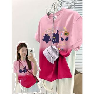 Oversize Màu Gradient Áo Plus Size Áo Nữ Dopamine Mặc Áo thun ngắn tay Nam Nữ Cùng phong cách Mùa hè Áo ngắn tay 2026 Áo màu trơn Plus