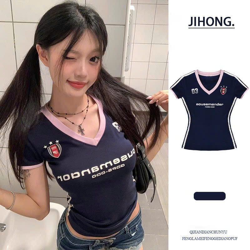 Áo thun cộc tay cổ V ôm body tôn dáng phong cách thể thao hottrend XIMIMI SP432