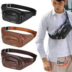 DWEL Fanny Pack, Túi đeo thắt lưng màu trơn bằng da PU, Túi đeo ngực chống nước dung tích lớn thông thường