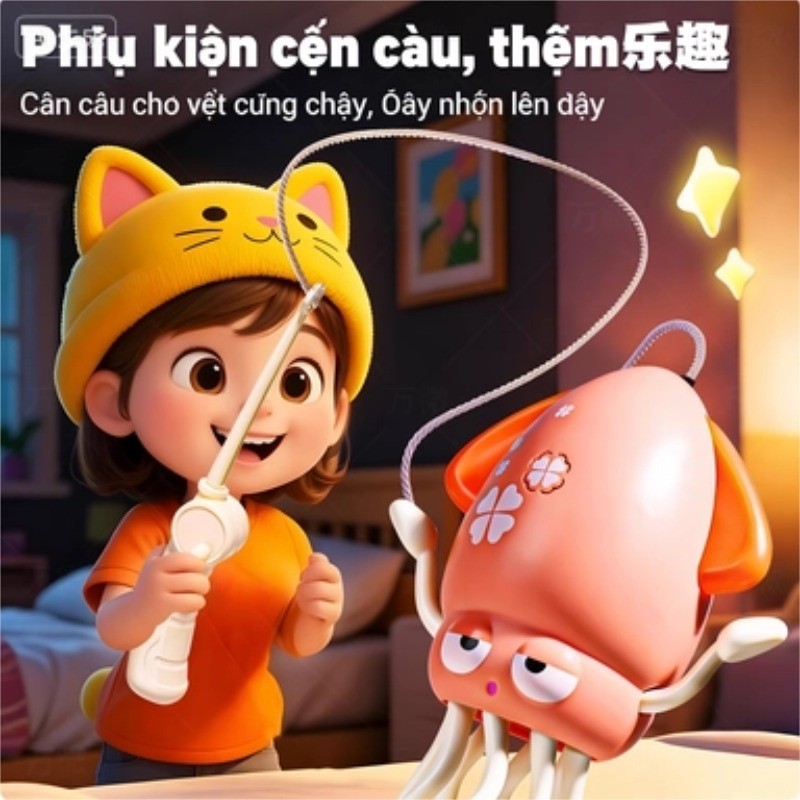 Bạch tuộc nhảy múa điện tử – Đồ chơi câu cá giải trí cho trẻ em, kèm cần câu và pin