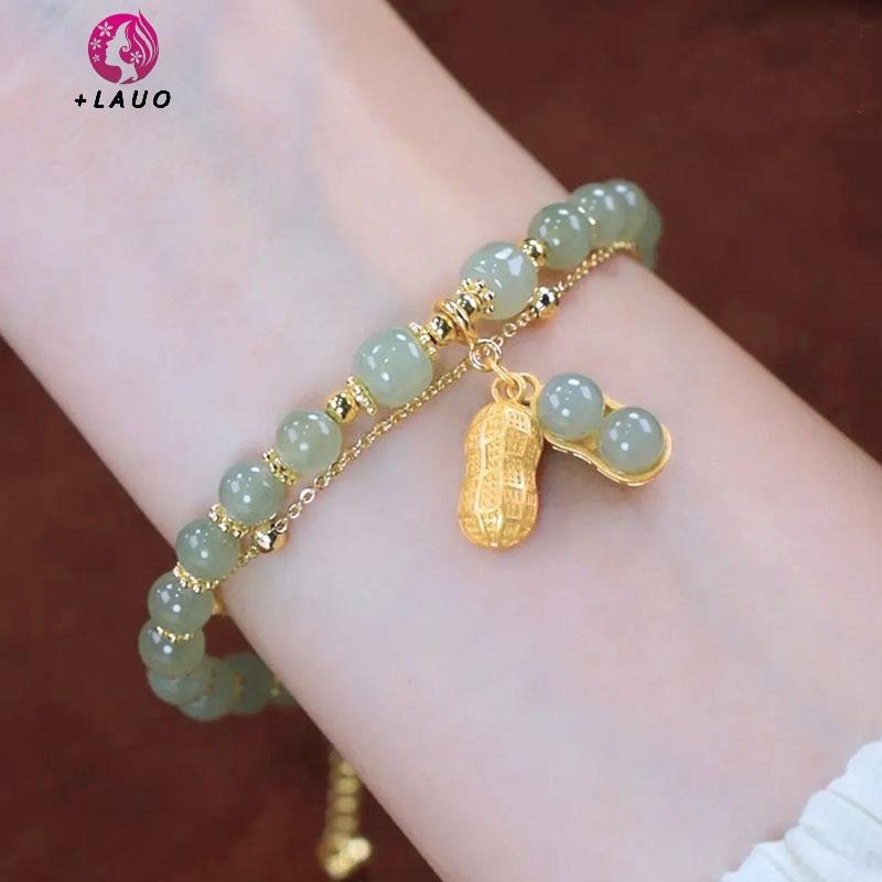 Trang sức bạn gái - Bộ vòng tay và bông tai kẹp giả ngọc Hetian, thời trang làm quà tặng từ Springevenstar