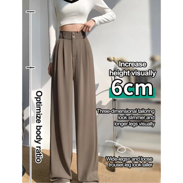 【Thoáng Mát/Co Giãn 4 Chiều】Quần Dài Nữ Chất Ice Silk Thiết Kế Ống Suông Rộng Thời Trang - Quần Ống Rộng/Quần Dài Nữ/Quần Ống Suông