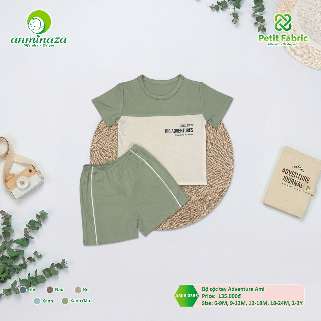 Bộ Cộc Tay Bé Trai Anminaza Vải Sợi Tre Thấm Hút Co Dãn - Hàng Chính Hãng AMI0385