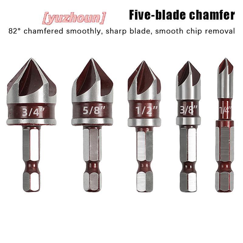[yuzhoun] Dụng cụ mở lỗ Chamfer Mũi khoan Hex Shank Dụng cụ vát chế biến gỗ 82° Nút đếm đa kích thước chính xác