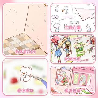 ENWEI 4 Chiếc [Dòng Trà Chiều Hạnh Phúc] 3D Chống Thấm Nước Meow House Phong Cảnh Miếng Dán Meow House Trang Trí Cho Tạp Chí Thêu Sò