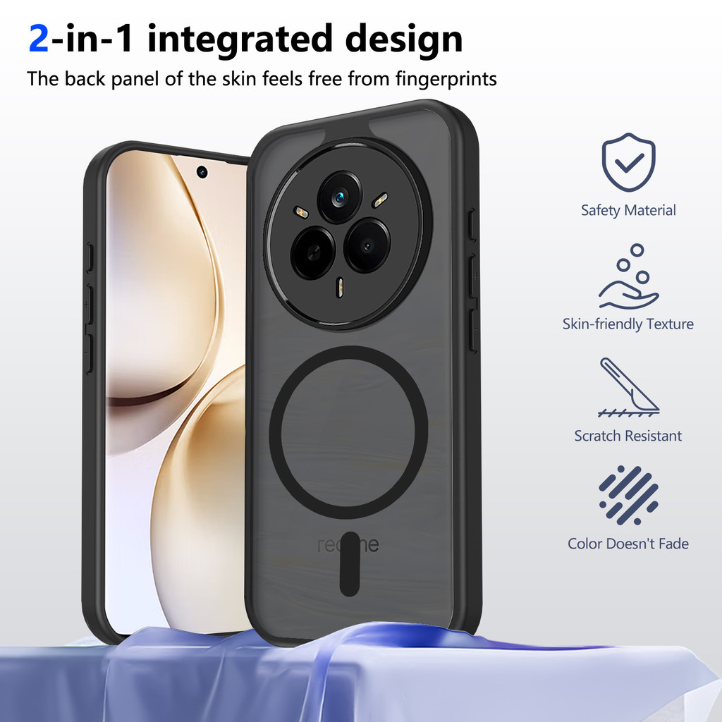 Ốp lưng Realme 14 Pro Plus 5G Vỏ thu hút từ tính màu đen mờ cho Ốp điện thoại Realme 14 Pro 5G