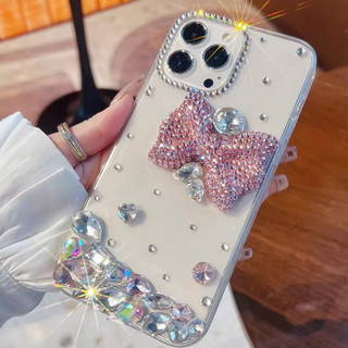 Ốp Nơ Màu Hồng 3D Phong Cách Cô Gái Giàu Có Kim Cương Giả Cho Samsung Galaxy A26 A25 A24 A23 A20 A17 A10S A10 A07 A06 A05 A05S A04 A04E A03 Core A03S A02 A02S Vỏ Mềm Sang Trọng
