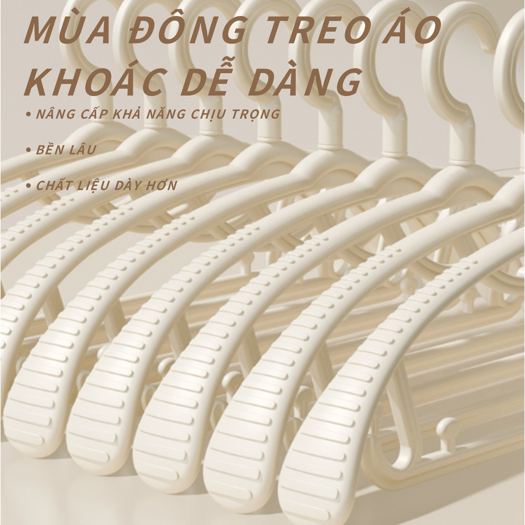 Set 10/20 Móc Treo Quần Áo Cao Cấp Chống Trượt - Thiết Kế Vai Rộng Dày Dặn, Giữ Form Áo Tốt, Tiện Dụng Cho Gia Đình