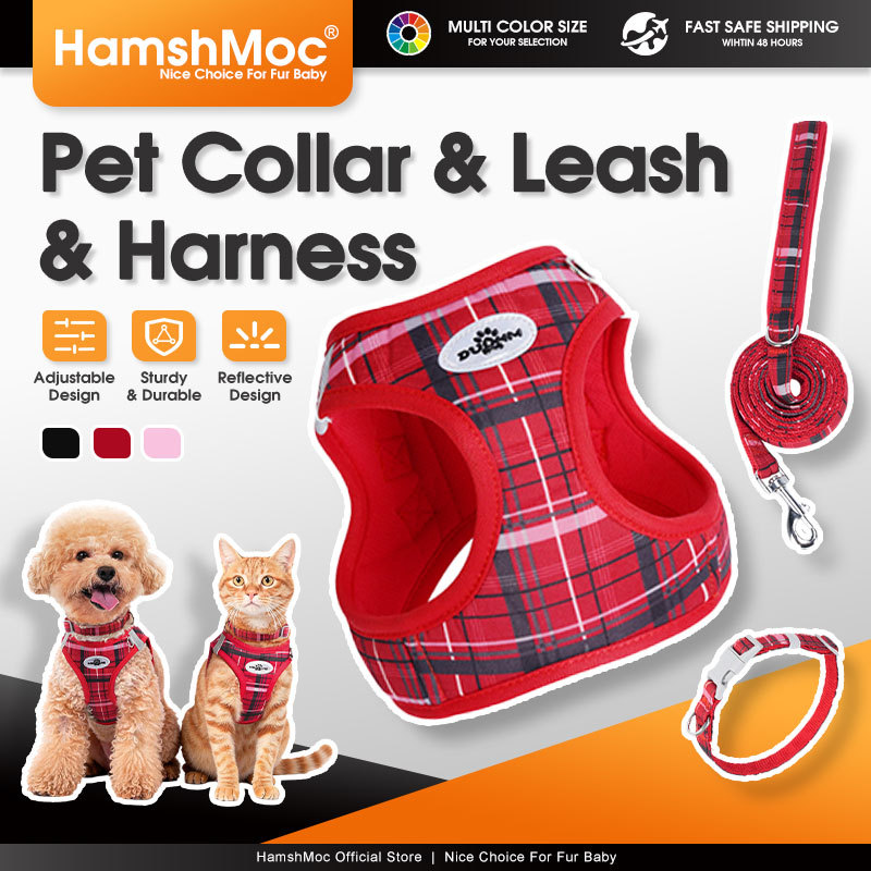Bộ dây xích và cổ áo thú cưng HamshMoc có thể điều chỉnh phản quang Không thoát hiểm Lưới thoáng khí để đi bộ ngoài trời