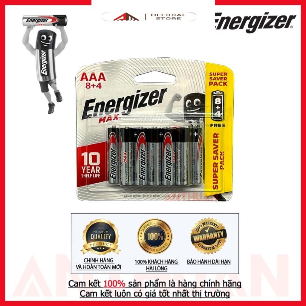 [Vỉ 12 viên] Pin Alkaline Energizer AA / AAA Tiểu, Đũa Pin Kiềm LR6 LR03 E91 E92 Chính Hãng Siêu Bền
